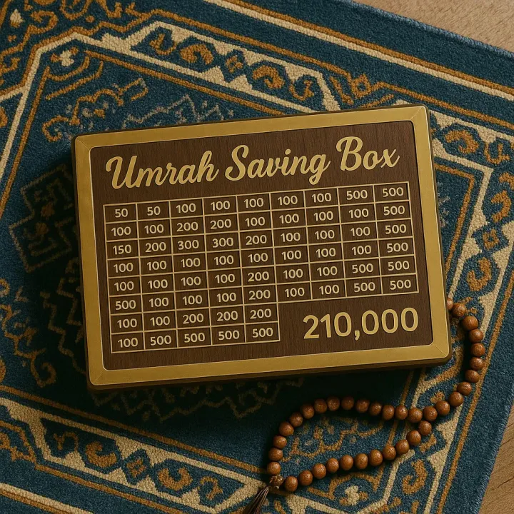 Umrah Saving Box – Premium Wooden Islamic Money Saving Box with 280-Day ...