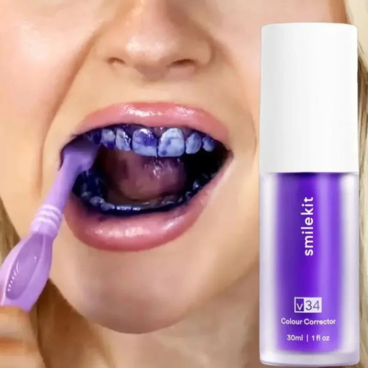 V34 Smile Kit Purple Whitening Toothpaste Remove Stains Reduce Yellowing Care For Teeth Gums Fresh Breath Brightening Teeth 30ml