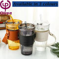 450ml Glass Tumbler with Straw, Lid & Leather Sleeve, Reusable Coffee Mug for direct drinking, Mug for Fruit Juice and Milk Shake Coffee Cup. 