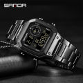 SANDA Men Brand Stainless Steel Sports Luxury Men Watch LED Digital Watch Men's Fashion Waterproof Chronograph Swimming Men's Watch. 