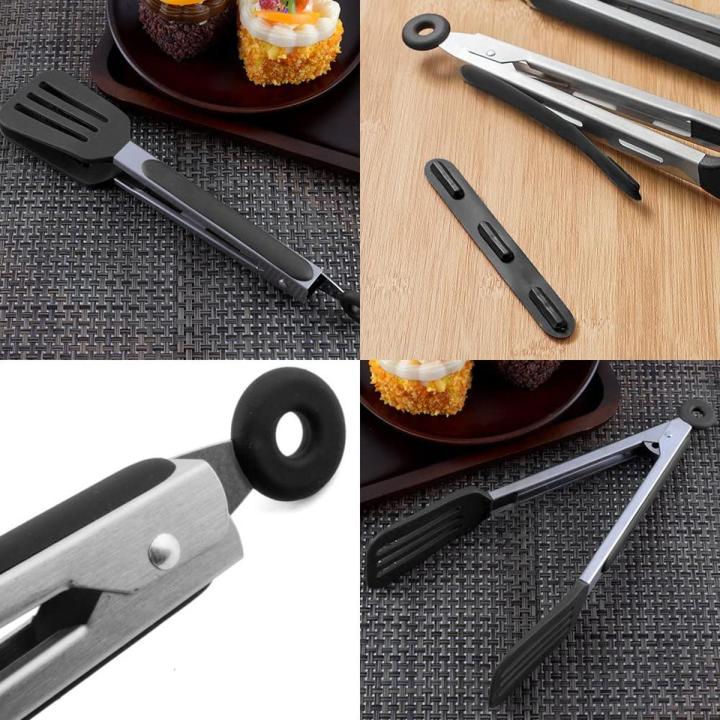 Stainless Steel Cooking Tongs Kitchen Silicone Serving Tongs Heat Resistant Meat Turner Spatula Tongs with Locking Handle Joint, Black