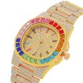 Rainbow Diamond Watches Man Gold And Silver Round Luminous Men Watch. 