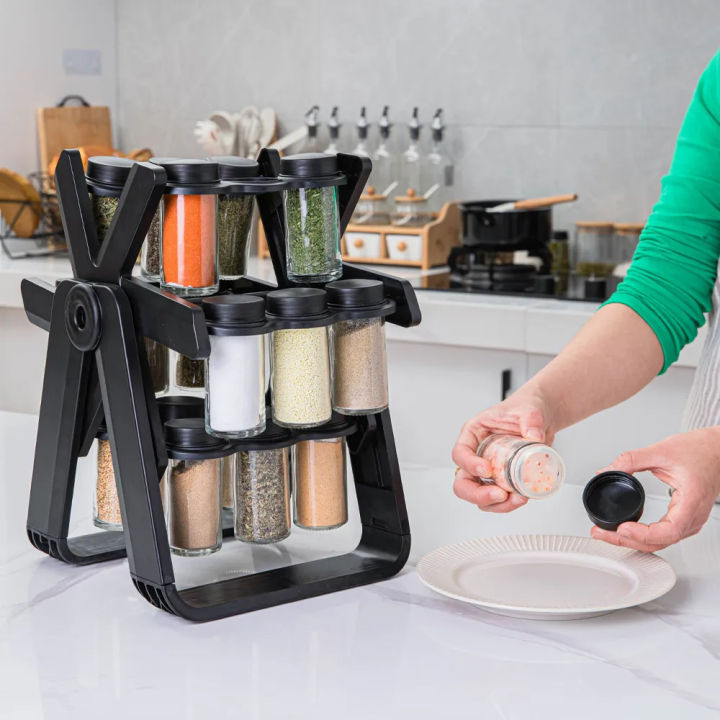 Rotating Ferris Wheel Glass Spice Rack Set Kitchen Spice Storage Jar Salt And Pepper Box Spice Jar Spice Bottle Kitchen Tools