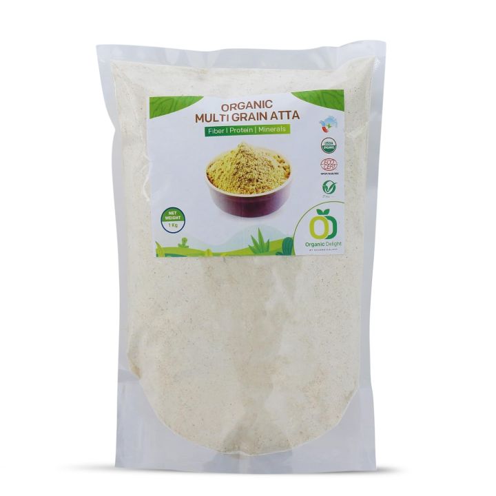 Organic Delight Natural Multi Grain Atta/Flour Atta with Fibers/Proteins & Minerals, USDA Certified/Healthy Food with Weight Loss 1 kg