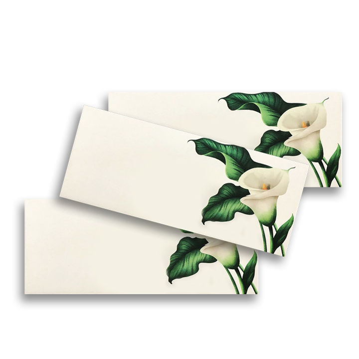 White Floral Design  -  Money Envelopes Note Size Pack Of 10 - Perfect For Eid , Ramadan and Weddings - By Paper Cuts Paper Products