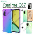 BLKNAIM 4-in-1 NEW For Realme C67 case Anti-fall Color phone case +Matte Ceramic Film +Carbon Fiber Back Film +Lens Film. 