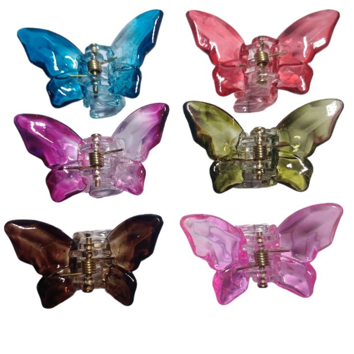6pcs Mini Colorful Crystal butterfly Catchers -Trendy Frosted Butterfly Hair Claw: Fashionable Hair Accessory for Every Occasion - Stylish Design with Vibrant Colors and Crystal Accents