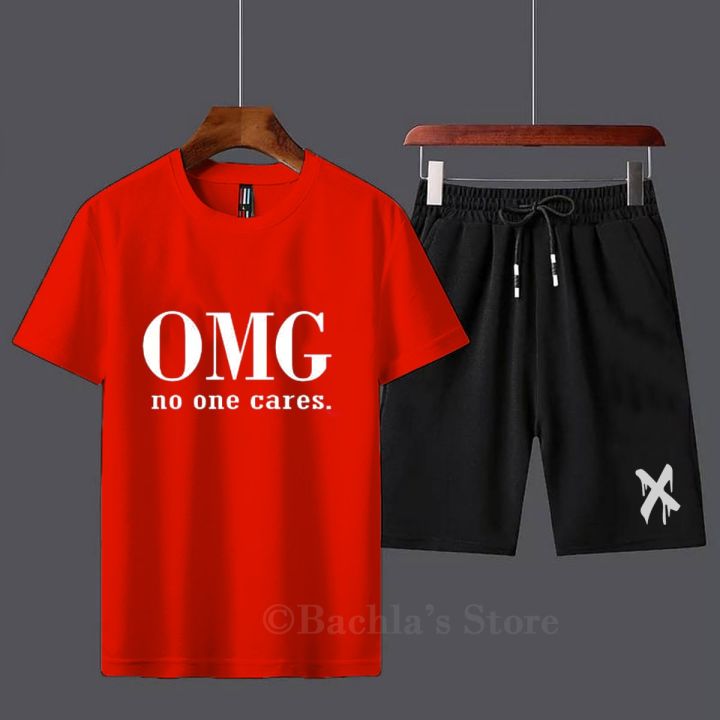 Summer Collection OMG Printed Tracksuit T-shirt and Short Cotton Jersey Fabric Half Sleeves tshirt Track Suits Gym Sports Casual Wear Trendy Fashion for Men at Full Circle Clothing