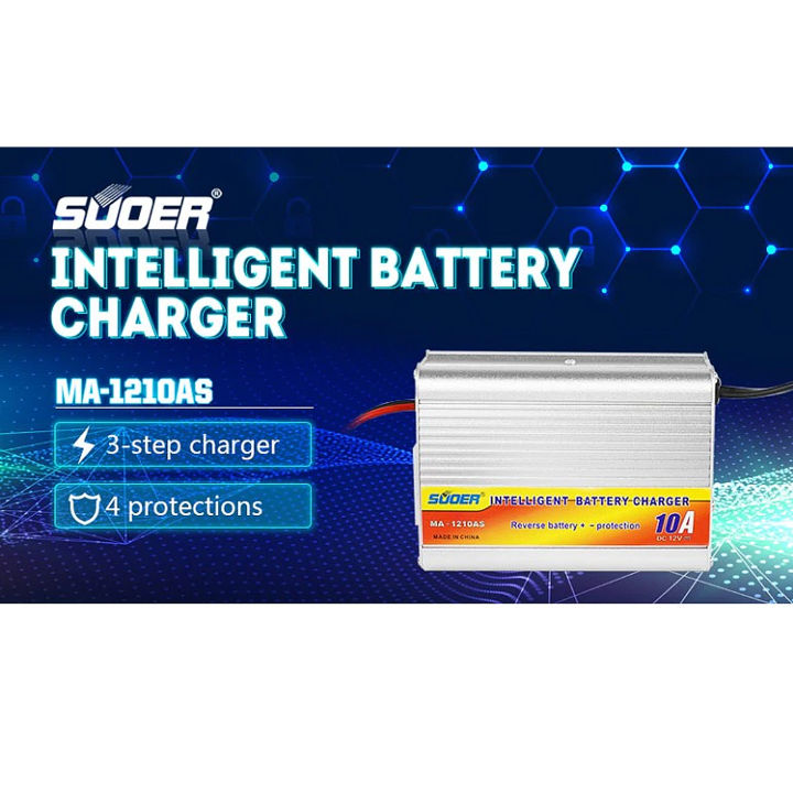 Original Suoer 10A Charger MA-1210AS Battery Reverse Polarity 220VAC to 12V DC