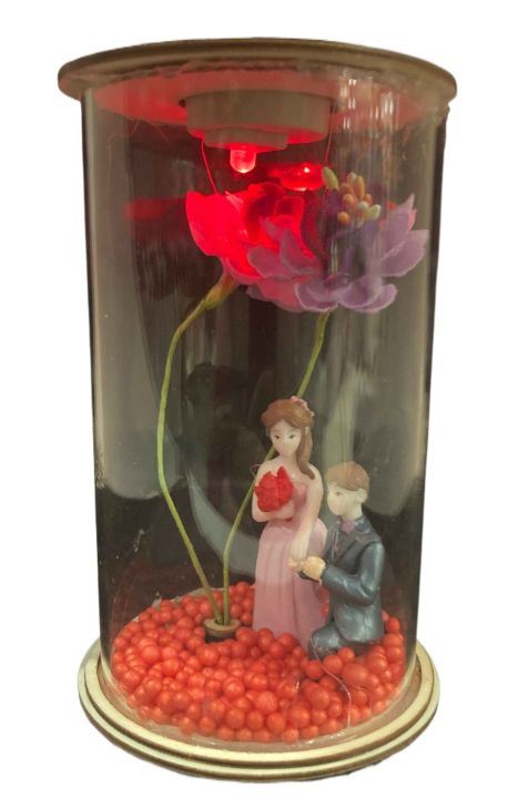 Glass Cute Couple showpiece with Light Best Valentines Day Gift for Girlfriend Boyfriend (Multicolor,5 Inch)