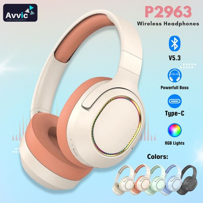 P2963 Wireless Headset Lighting Noise Reduction Over-Ear Stereo Earphones For Computer Game Office Zoom Meeting