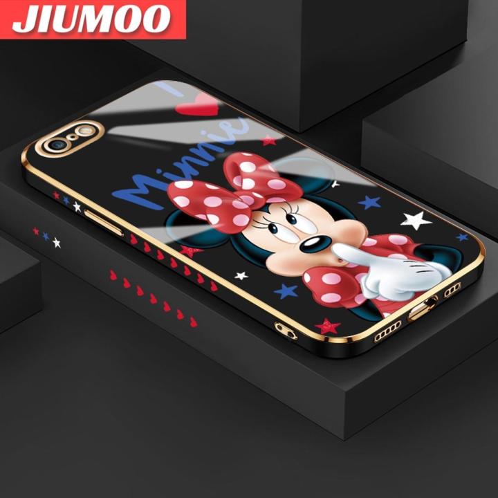 JIUMOO For IPhone 6 6s Case Cartoon Cute Minnie Mouse Luxury Plating Side Phone Cases Pattern Silicone Casing Full Cover Camera Protection Shockproof Softcase