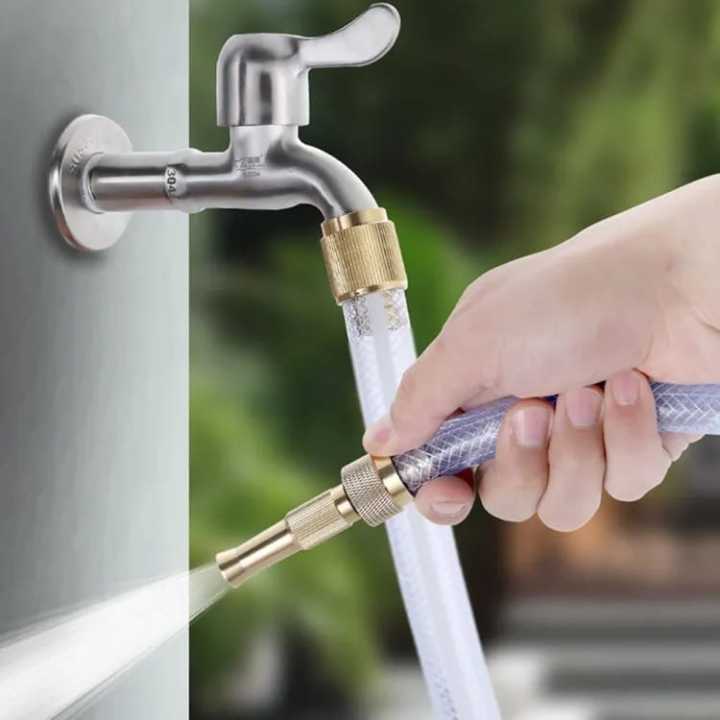 HMT    Techmanistan 4 Modes High Pressure Brass Direct Nozzle Booster, Pure Copper Direct Spray Nozzle Adjustable Water Outlet, Adjustable Hose Nozzle Garden Brass Spray