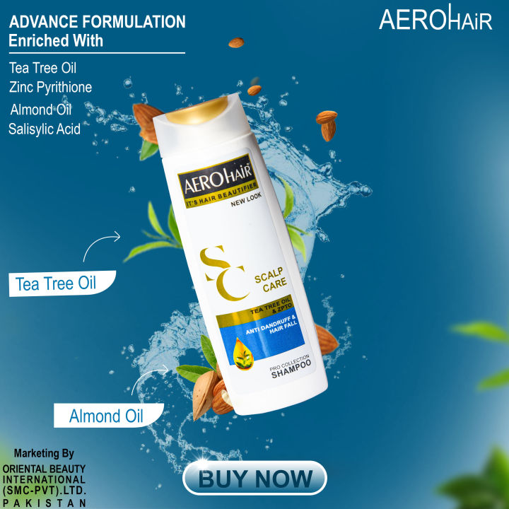 AEROHAIR Anti Dandruff Tea Tree Oil Shampoo 370ml– Organic, Sulphate Free, Medicated Hair Fall Control & Hair Growth Shampoo | Clinically Approved Scalp Care for Men, Women & Kids | Authentic Pakistani Brand Aero Hair by Oriental Beauty