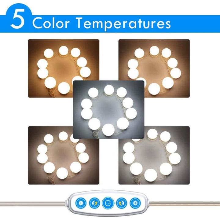 Vanity Mirror Lights, 5m USB Cable Hollywood Mirror Lights, 5 Lights Modes 3200K-6500K, 10 Dimmable Bulbs LED Makeup Light Adjustable 5 Brightness Modes