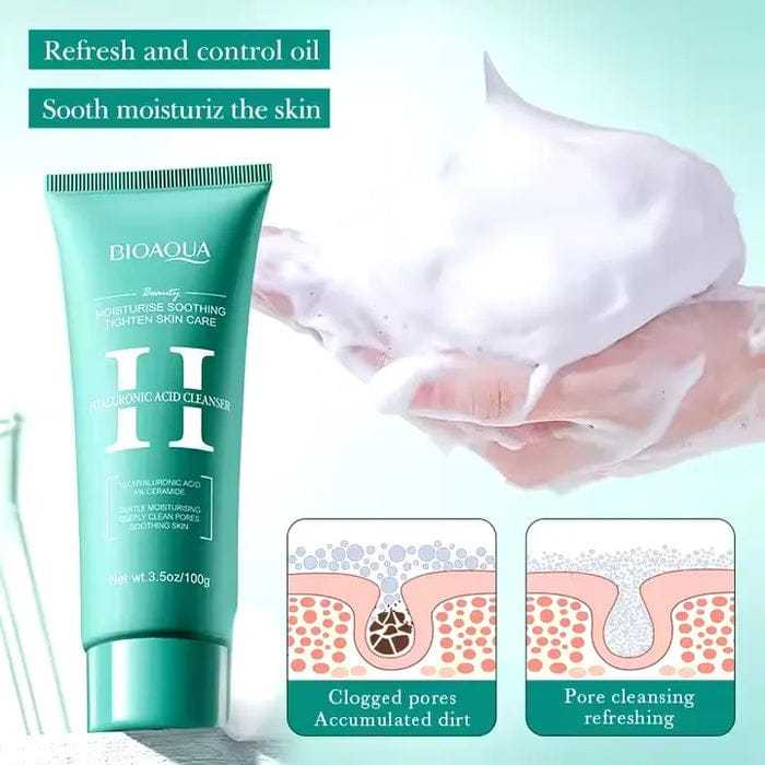 BIOAQUA Hyaluronic Acid Facial Cleanser - Deep Moisturizing & Hydrating Face Wash for All Skin Types - 100g