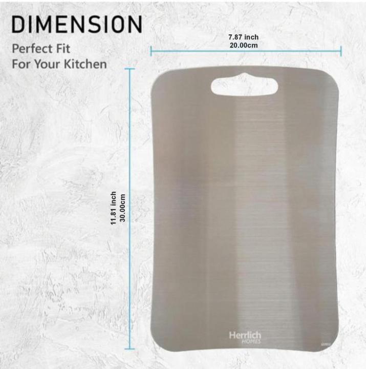 Herrlich Homes Rectangle Stainless Steel Chopping Board | with Steel Straw & Anti-Skid Silicon Pad | for Cutting Vegetables, Meat, Fish, Fruits | Chopping Board for Kitchen | M | 30x 20 cm