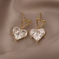 【HOT】 Temperament Women Jewelry Earrings Lovely Pink Zircon Heart Earrings Personality Women Stainless Steel Earrings Charming Jewelry. 