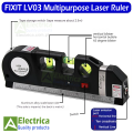 Laser Level Multipurpose Line Laser Leveler Tool Cross Line Lasers With 8FT 2.5M Standard Measure Tape and Metric Rulers by Electrica. 