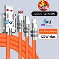 120W 6A 3 in 1 Fast Charging Type C Cable Micro USB for iPhone Charging Cable For Samsung Huawei Xiaomi Phone Charger USB Cable. 