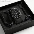 4pcs Men'S Watches Women'S Watches 4pcs Casual And Fashionable, Rome Numerals, Round dial, Quartz Watch And Pendant Necklace, Cuban Bracelet, Ring Set Men Party Holiday Birthday Wear Or As Brother Suitable for Festivals The Best Gift for A Man No Box. 