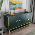 Modern Green Sideboard Buffet Table: Elegant Cabinet with 3 Doors, 1 Drawer, and Gold Frame Accent. 