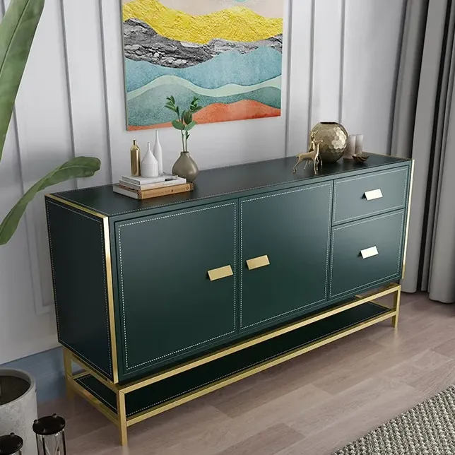 Modern%20Green%20Sideboard%20Buffet%20Table:%20Elegant%20Cabinet%20with%203%20Doors,%201%20Drawer,%20and%20Gold%20Frame%20Accent%20-%20Image%203