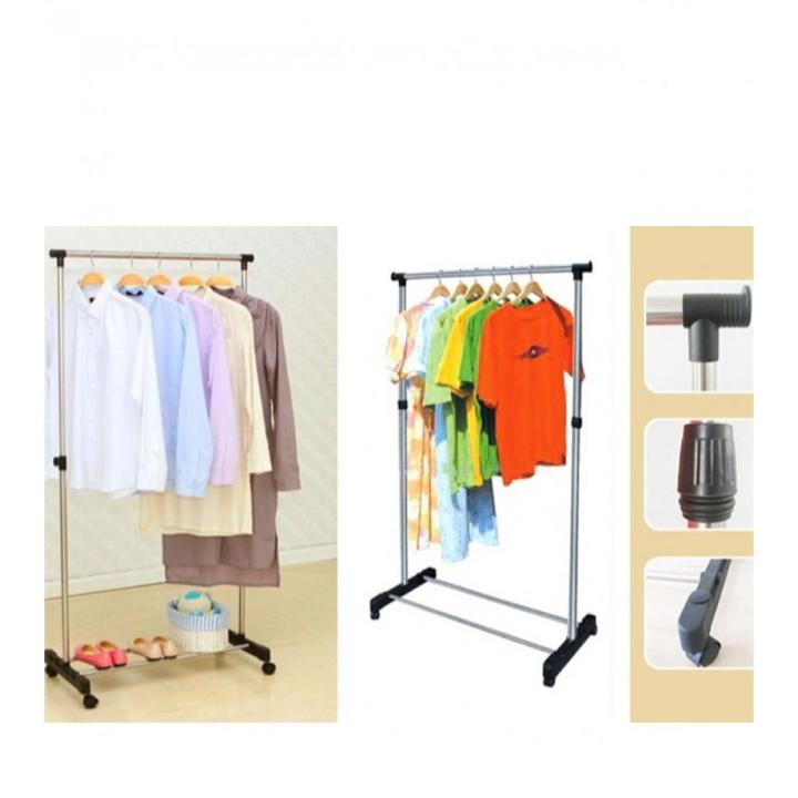 Single Pole Stainless Steel Cloth hanging Rack with Shoe Stand Laundry Rack With Tire