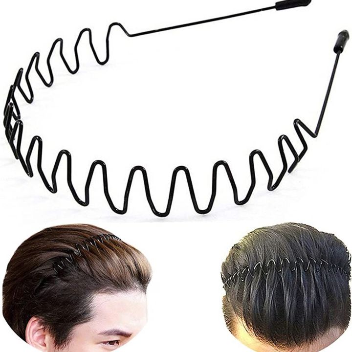 Spring Hair Care Zigzag Metal Waved Hairband Sports Hairclip for Daily use Haircatch Unisex for Head Black Mens , Boys Ring squid game
