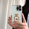 FELMYST No.5 Perfume Case For Infinix Zero X Pro Luxury Chane Rhinestone Bottle Hidden Mobile Holder Phone Casing Makeup Mirror Bracket Girl Women Shockproof Soft Cover. 