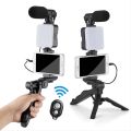 AY-49 Vlog blog tripod kit with bluetooth shutter, tripod, light and microphone. 
