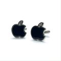 1 Pair Apple Silver Enamel Black White Maroon Cufflinks. 