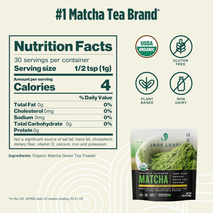Jade Leaf Matcha Organic Green Tea Powder - Culinary Grade Premium ...
