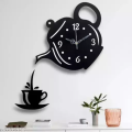 Wooden Kitchen Wall Clock with Coffee Cup and Kettle Design Stylish Home Decor. 