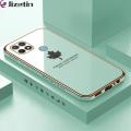 Jizetin (Free Lanyard) for OPPO A15 / A15S Luxury 6D Plating Soft Casing Silicone Square Frame Phone Case Shiny Bling Back Cover Maple leaf New design Side Drawing Case. 