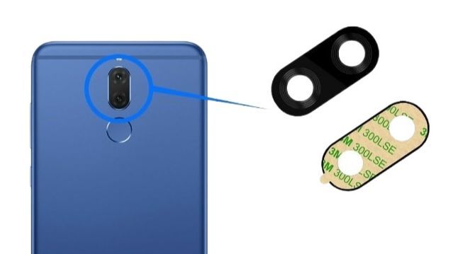 COMPATIBILE Per HUAWEI Honor 10 Lite/HRY-LX1 vetro posteriore vetrino scocca lente obbiettivo + Cornice RING rear fotocamera BACK camera SILVER