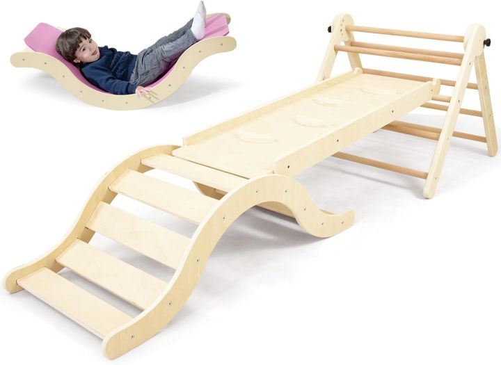 Pikler Triangle Set Climber in 1, Toddler Climbing Toys Indoor