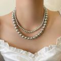 [ New ]3mm Very Fine Pearl Necklace   Titanium Steel Colorfast Shijia Vintage Clavicle Chain All-Match Small Bead Necklace for Women. 