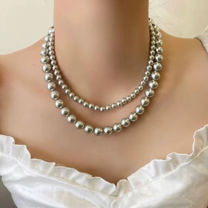 [ New ]3mm Very Fine Pearl Necklace   Titanium Steel Colorfast Shijia Vintage Clavicle Chain All-Match Small Bead Necklace for Women