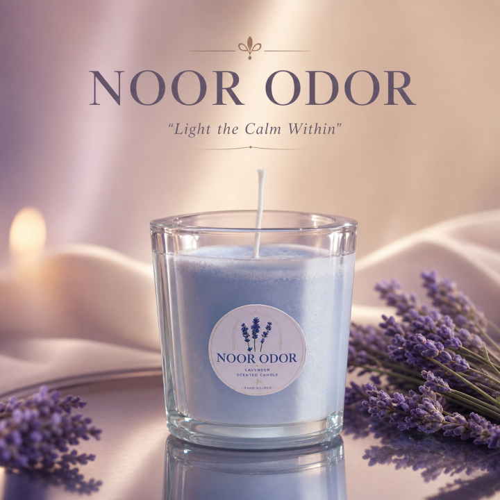 Noor Odor Lavender Scented Candle – Premium Soy Wax Glass Candle 40ML | Relaxing Aroma for Home Décor & Self Care