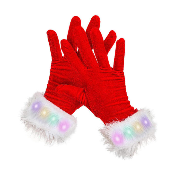 Red costume gloves Comfortable Warm Furry Christmas Skeleteen gloves Velvet Soft Red velvet gloves for Christmas