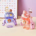 Imported 580ml Beautiful Stylish School Kids Plastic Water Bottle Dual Straw Water Bottle with Strap Fancy Water Bottle for School Kids Straw Water Bottle. 