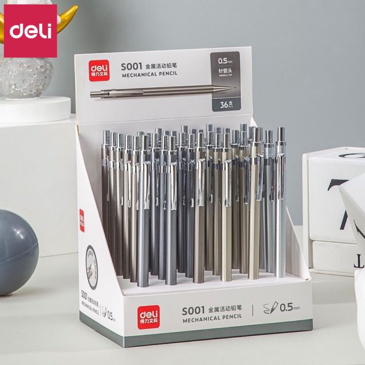 Deli S001/S002 Movable Pencil 0.5/0.7mm Student Writing Metal Pen Body Mechanical Pencil