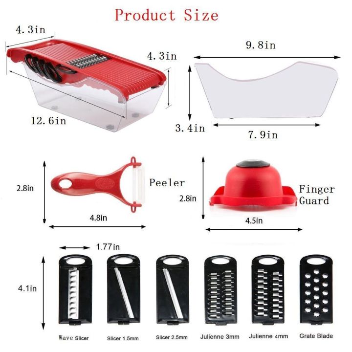 10 in 1 Vegetable Slicer - Mandoline Slicer With Changeable Blades Hand Protector & Stainless Steel Blade - Vegetable cutter - Manual Potato Peeler - Storage Box Included - Slicer Cutter With Grater Fruit & Potato Basket - Quality Kitchen Tool.
