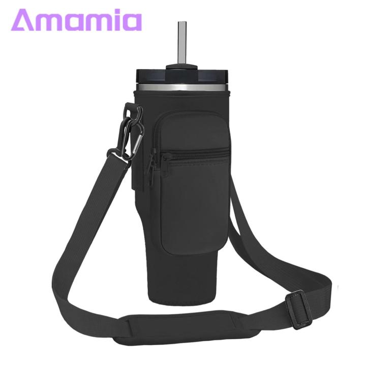 Tumbler Holder with Front Pockets Adjustable Water Bottle Carrier Bag with Pockets for 40oz Tumbler Shock-absorbing Holder for Cup Sleeve with Adjustable Shoulder Strap