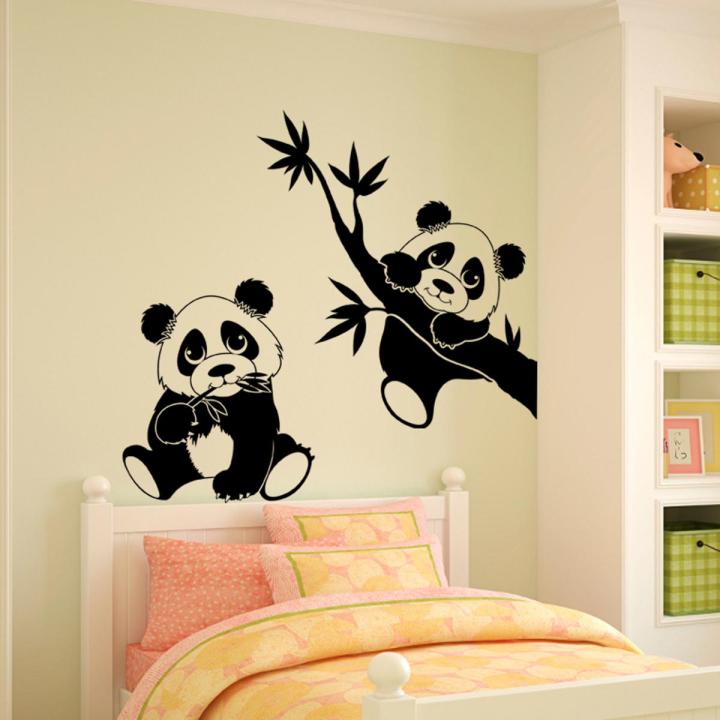 2 Cute  pandas wall sticker for kids room decor ( 24 by 36 Inches)