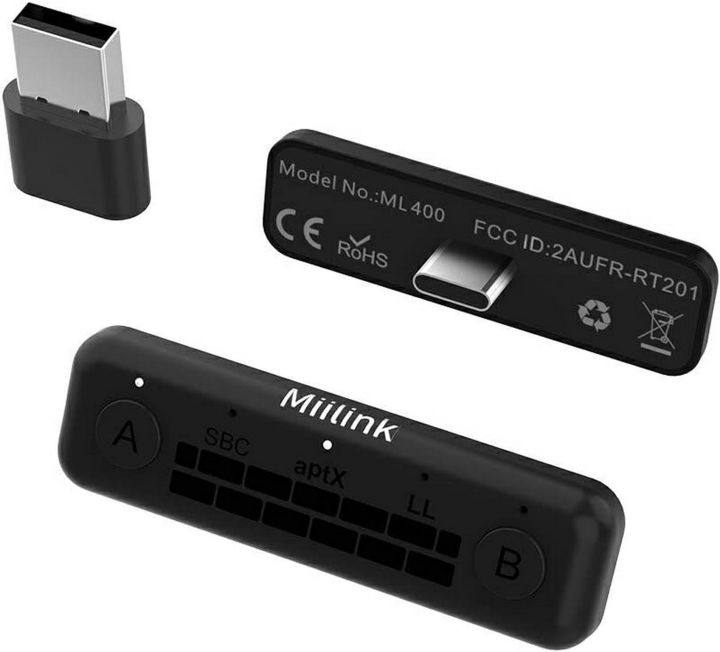 1Mii MiiLink (ML 400) Bluetooth Adapter for Nintendo Switch/PC/PS5/Laptop, Wireless Audio Bluetooth 5.0 Transmitter aptX Low Latency