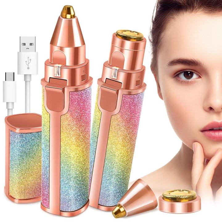 Eyebrow Trimmer 2 in 1 Hair Remover Rechargeable Painless Facial Hair Remover for Women Battery Operated Shaver for Ladies Portable