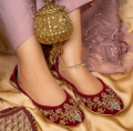 Dazzle By Sarah|Handcrafted Khussa Shoes for Women In Maroon. 
