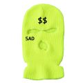 Neon Green Balaclava Hat Fashion Women Sad Dollar Embroidery Three-hole Ski Mask Full Face Cover Warm Knitted Army Tactical Mask. 